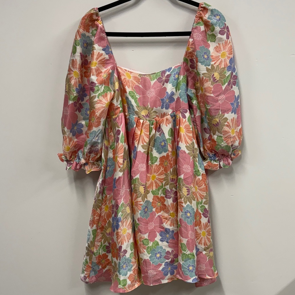 Storia Multicolor Floral Dress with Puff Sleeves S